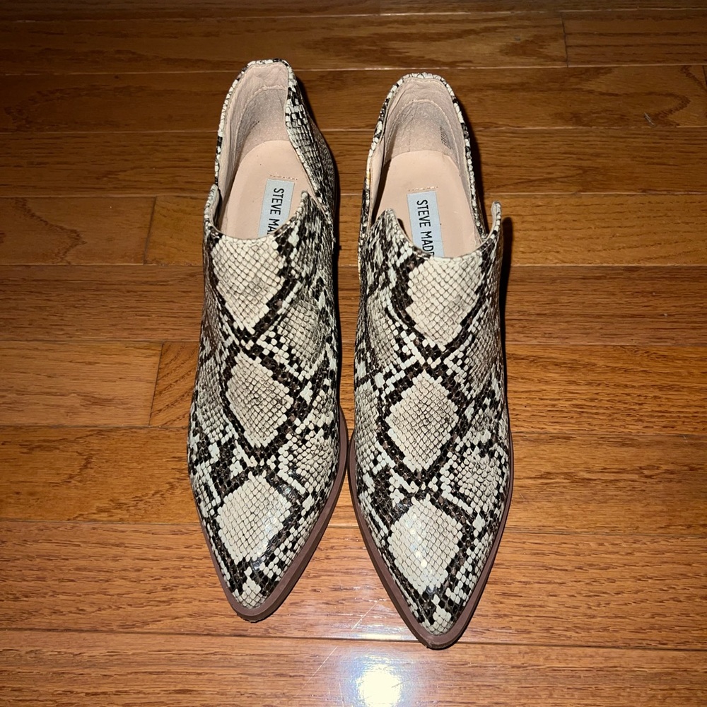 Steve Madden 2 inch heeled snake print booties